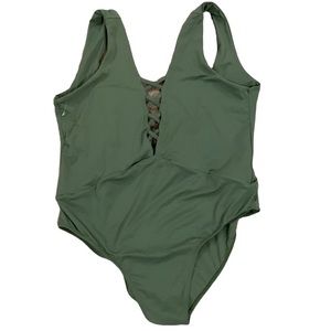 Guria green one piece swimsuit with strappy lace up front size large